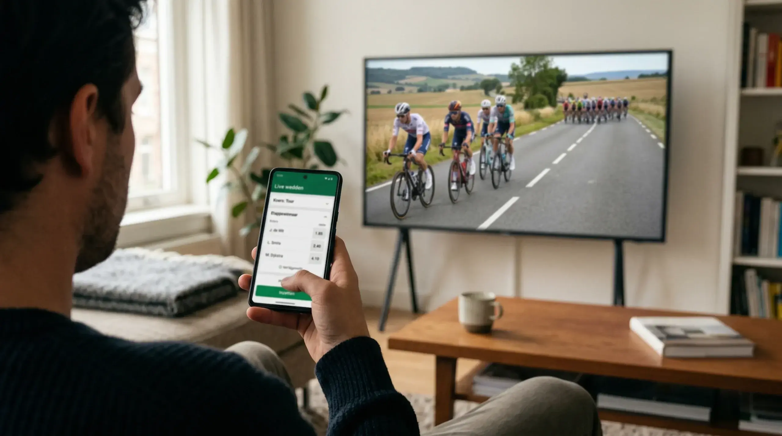 Live wedden op de Tour de France met wielrenners in actie tijdens een etappe