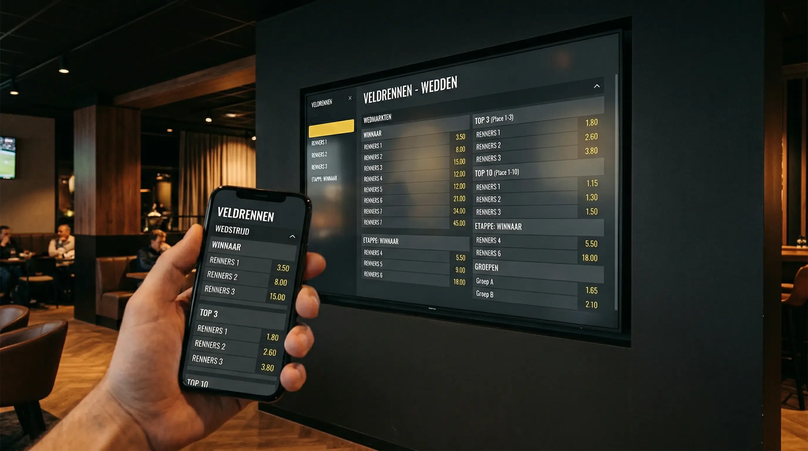 Digitaal wedscherm met wielrennen quoteringen en odds voor de Tour de France